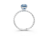White gold Fancy Blue Radiant  Solitaire Twist Band Ring with Four-Prong Setting_166