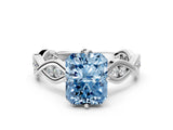 White gold Fancy Blue Radiant  Solitaire Twist Band with Leaf Prong Setting 2