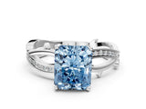 White gold Fancy Blue Radiant  Solitaire Twist Band with Pavé Accents and Four-Prong Setting_20
