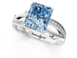 White gold Fancy Blue Radiant  Solitaire Twist Band with Pavé Accents and Four-Prong Setting_21