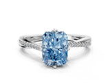 White gold Fancy Blue Radiant  Solitaire Twist Band with Pavé Diamonds and Four-Prong Setting_65