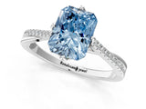 White gold Fancy Blue Radiant  Solitaire Twist Band with Pavé Diamonds and Four-Prong Setting_66