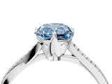 White gold Fancy Blue Radiant  Solitaire Twist Band with Pavé Diamonds and Four-Prong Setting_69