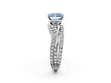 White gold Fancy Blue Radiant  Solitaire Twist Band with Pavé Setting and Four-Prong Setting_111