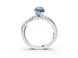 White gold Fancy Blue Radiant  Solitaire Twist Band with Pavé Setting and Four-Prong Setting_112