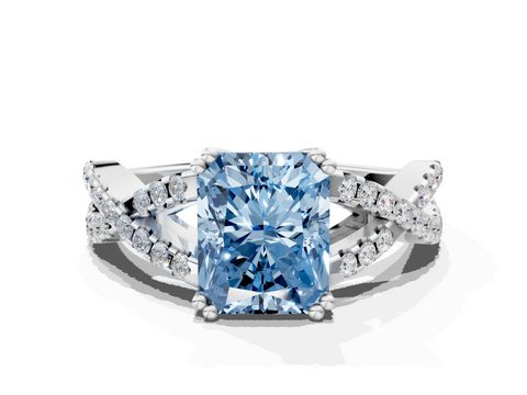 White gold Fancy Blue Radiant  Solitaire Twist Band with Pavé Setting and Four-Prong Setting_31