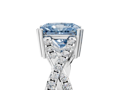 White gold Fancy Blue Radiant  Solitaire Twist Band with Pavé Setting and Four-Prong Setting_36