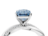 White gold Fancy Blue Radiant  Solitaire Twist Band with Pave Prong Setting_62