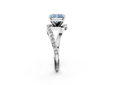 White gold Fancy Blue Radiant  Solitaire Twist Band with Pave Set Diamonds and Four-Prong Setting_143