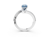 White gold Fancy Blue Radiant  Solitaire Twist Band with Pave Set Diamonds and Four-Prong Setting_144