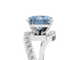 White gold Fancy Blue Radiant  Solitaire Twist Band with Pave Set Diamonds and Four-Prong Setting_146