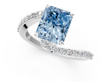 White gold Fancy Blue Radiant  Solitaire Twist Band with Pave Set Diamonds and Four-Prong Setting_150