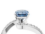 White gold Fancy Blue Radiant  Solitaire Twist Band with Pave Set Diamonds and Four-Prong Setting_153