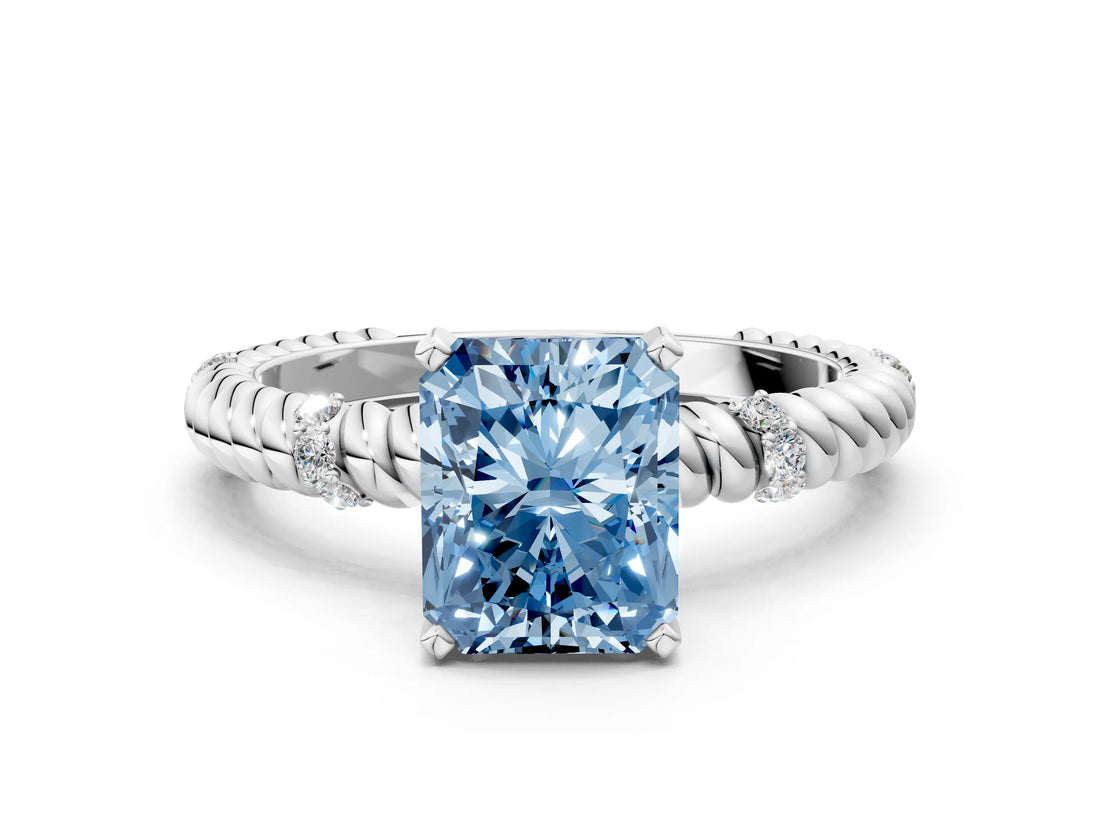 White gold Fancy Blue Radiant  Solitaire Twisted Band Prong Set Engagement Ring_61