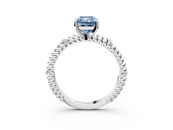 Platinum Fancy Blue Radiant  Solitaire Twisted Band Prong Set Engagement Ring