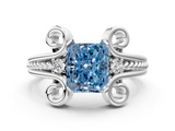 White gold Fancy Blue Radiant  Solitaire Twisted Band Scroll Prong Ring_3