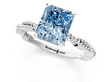 White gold Fancy Blue Radiant  Solitaire Twisted Band with Bead Prong Setting_358
