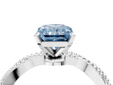 White gold Fancy Blue Radiant  Solitaire Twisted Band with Bead Prong Setting_361