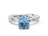 White gold Fancy Blue Radiant  Solitaire Twisted Band with Pavé Accents and Four-Prong Setting_3
