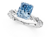 White gold Fancy Blue Radiant  Solitaire Twisted Band with Pavé Accents and Four-Prong Setting_4
