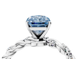 White gold Fancy Blue Radiant  Solitaire Twisted Band with Pavé Accents and Four-Prong Setting_7