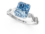 White gold Fancy Blue Radiant  Solitaire Twisted Band with Prong Setting 2