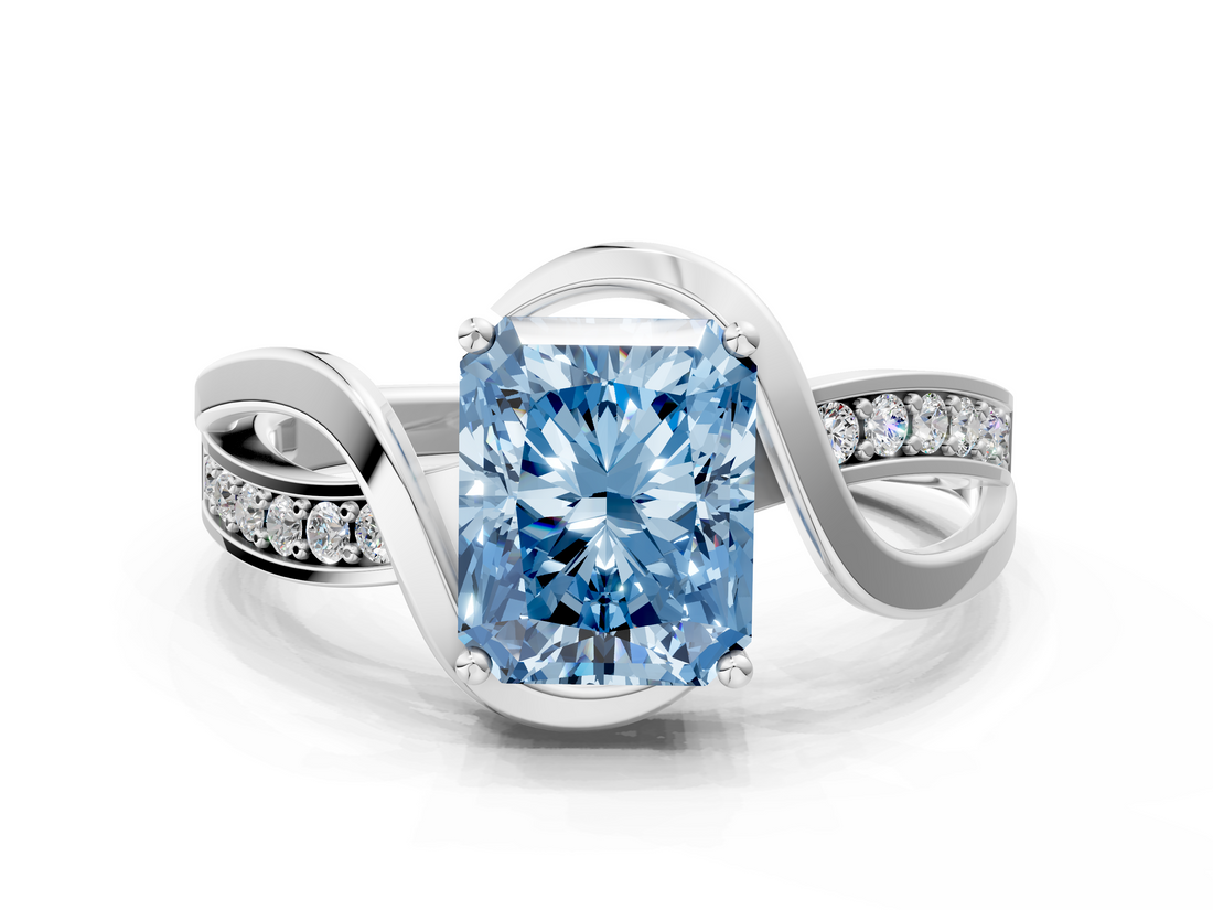 White gold Fancy Blue Radiant  Solitaire Twisted Band with Prong Setting_3