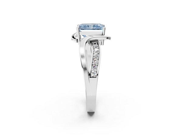 Platinum Fancy Blue Radiant  Solitaire Twisted Band with Prong Setting