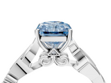 White gold Fancy Blue Radiant  Solitaire Vine Band with Milgrain Prong Setting_7