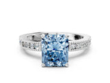 White gold Fancy Blue Radiant  Solitaire with Pavé Band and Four-Prong Setting_307