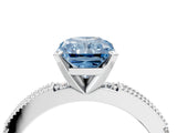 White gold Fancy Blue Radiant  Solitaire with Pavé Band and Four-Prong Setting_311