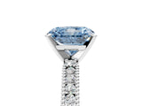 White gold Fancy Blue Radiant  Solitaire with Pavé Band and Four-Prong Setting_312