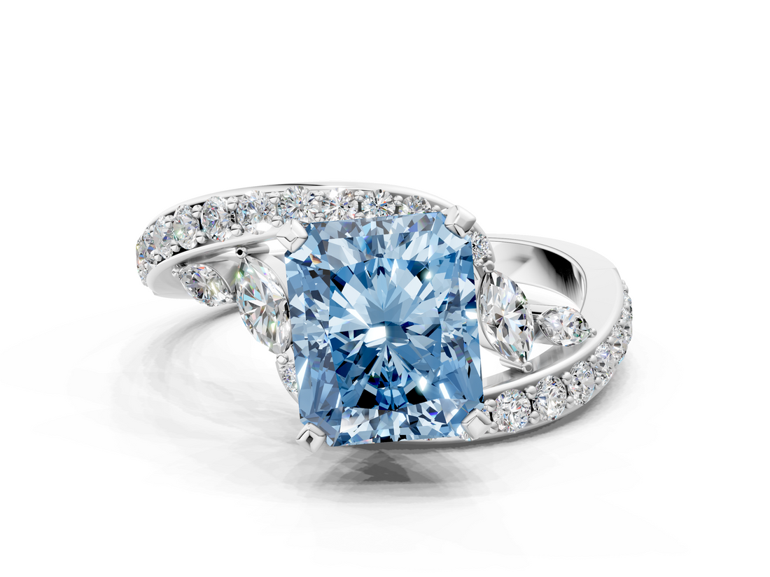 White gold Fancy Blue Radiant  Solitaire with Pavé Twist Band and Four-Prong Setting_54