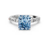 White gold Fancy Blue Radiant  Solitaire with Side Baguettes and Channel Set Band_115