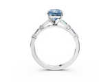 White gold Fancy Blue Radiant  Solitaire with Side Baguettes and Channel Set Band_117