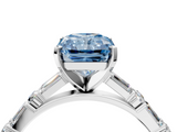 White gold Fancy Blue Radiant  Solitaire with Side Baguettes and Channel Set Band_119