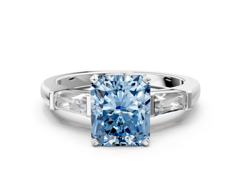 White gold Fancy Blue Radiant  Solitaire with Tapered Baguette Side Stones on a Classic Band with Four-Prong Setting_70