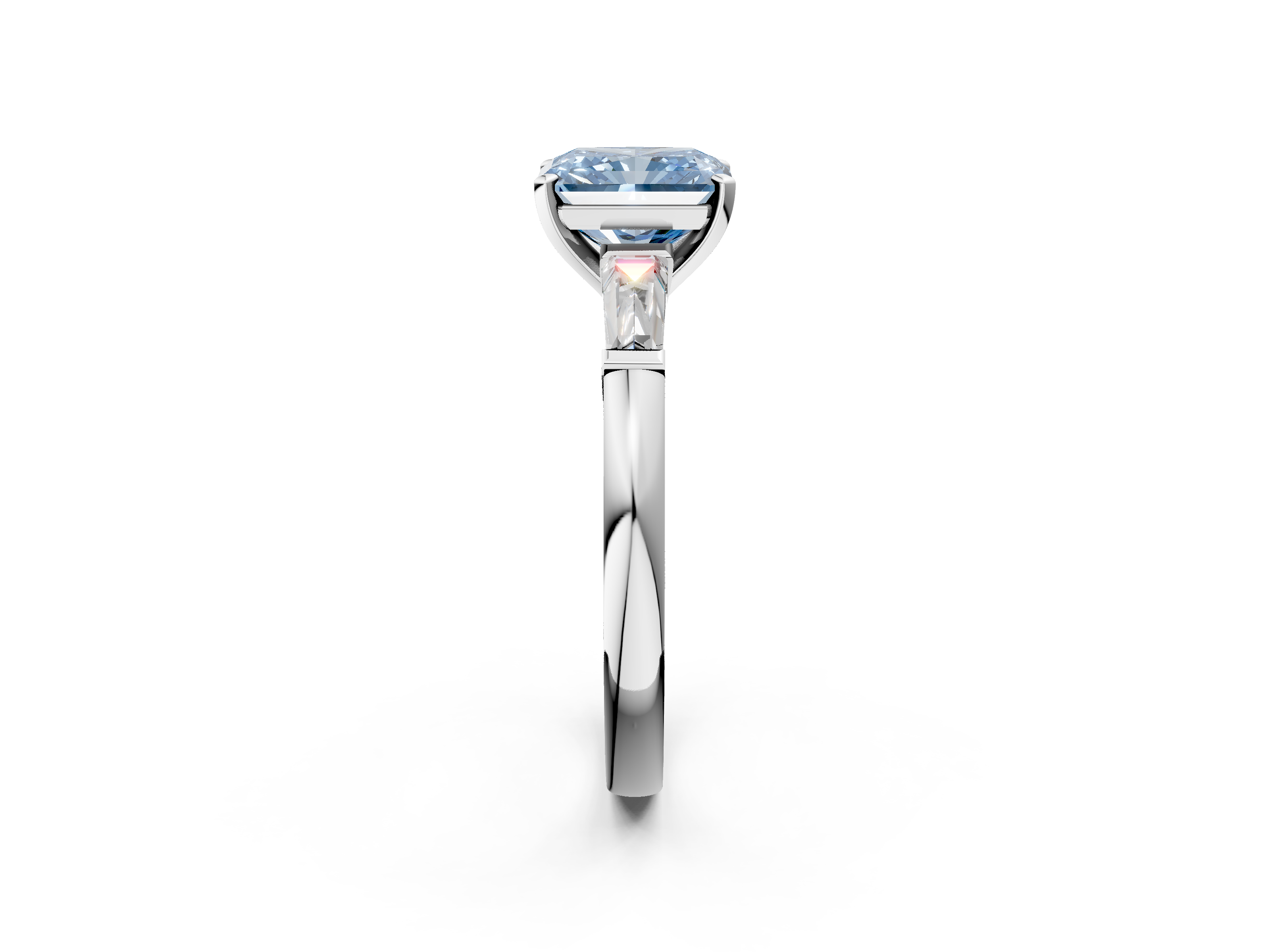 White gold Fancy Blue Radiant  Solitaire with Tapered Baguette Side Stones on a Classic Band with Four-Prong Setting_72