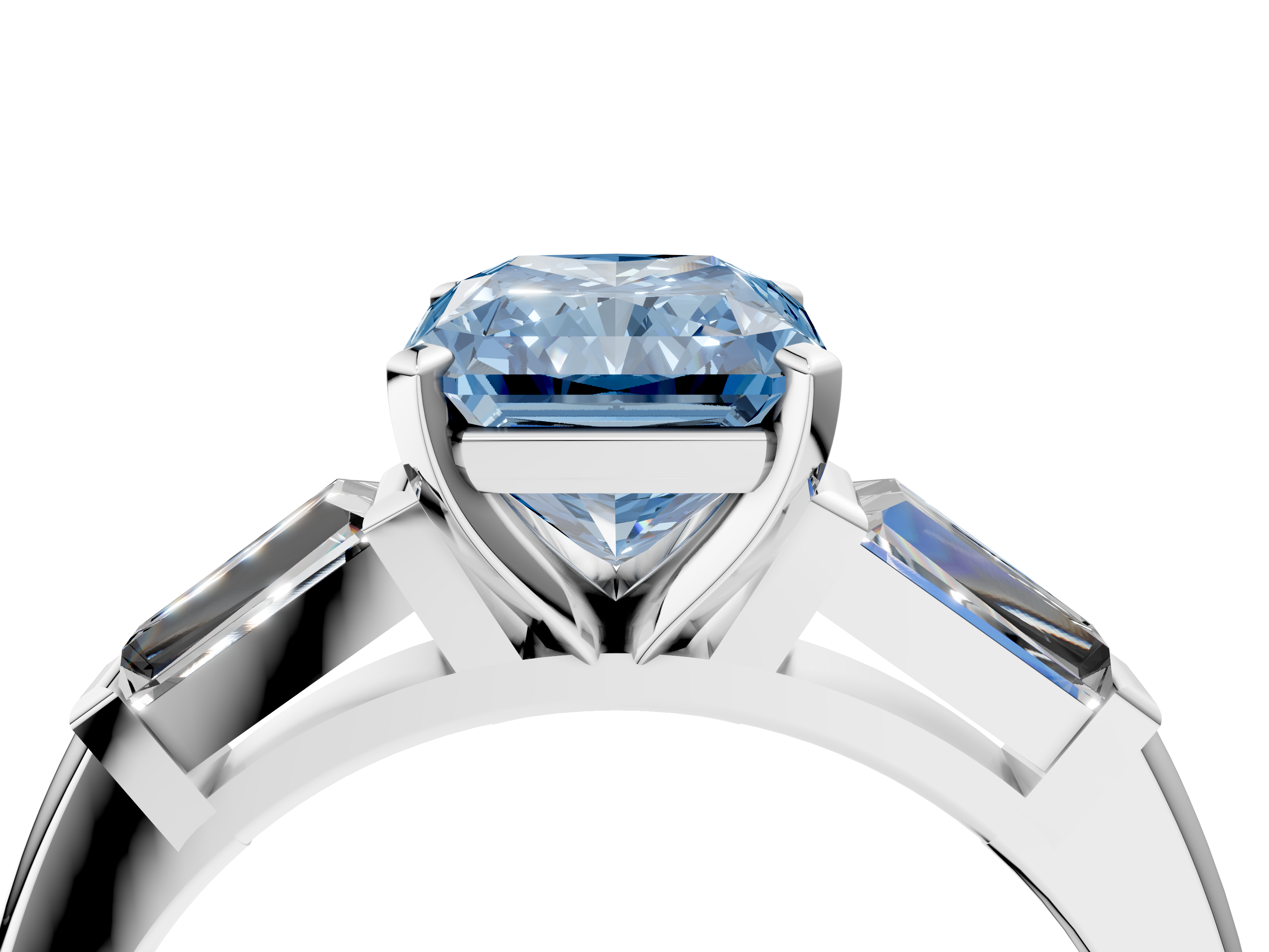 White gold Fancy Blue Radiant  Solitaire with Tapered Baguette Side Stones on a Classic Band with Four-Prong Setting_74