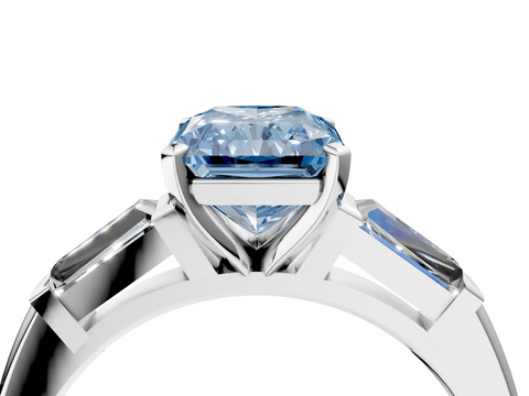 White gold Fancy Blue Radiant  Solitaire with Tapered Baguette Side Stones on a Classic Band with Four-Prong Setting_74