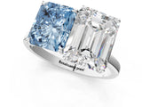 White gold Fancy Blue Radiant  and Emerald Cut Toi Moi Ring with Prong Setting_47