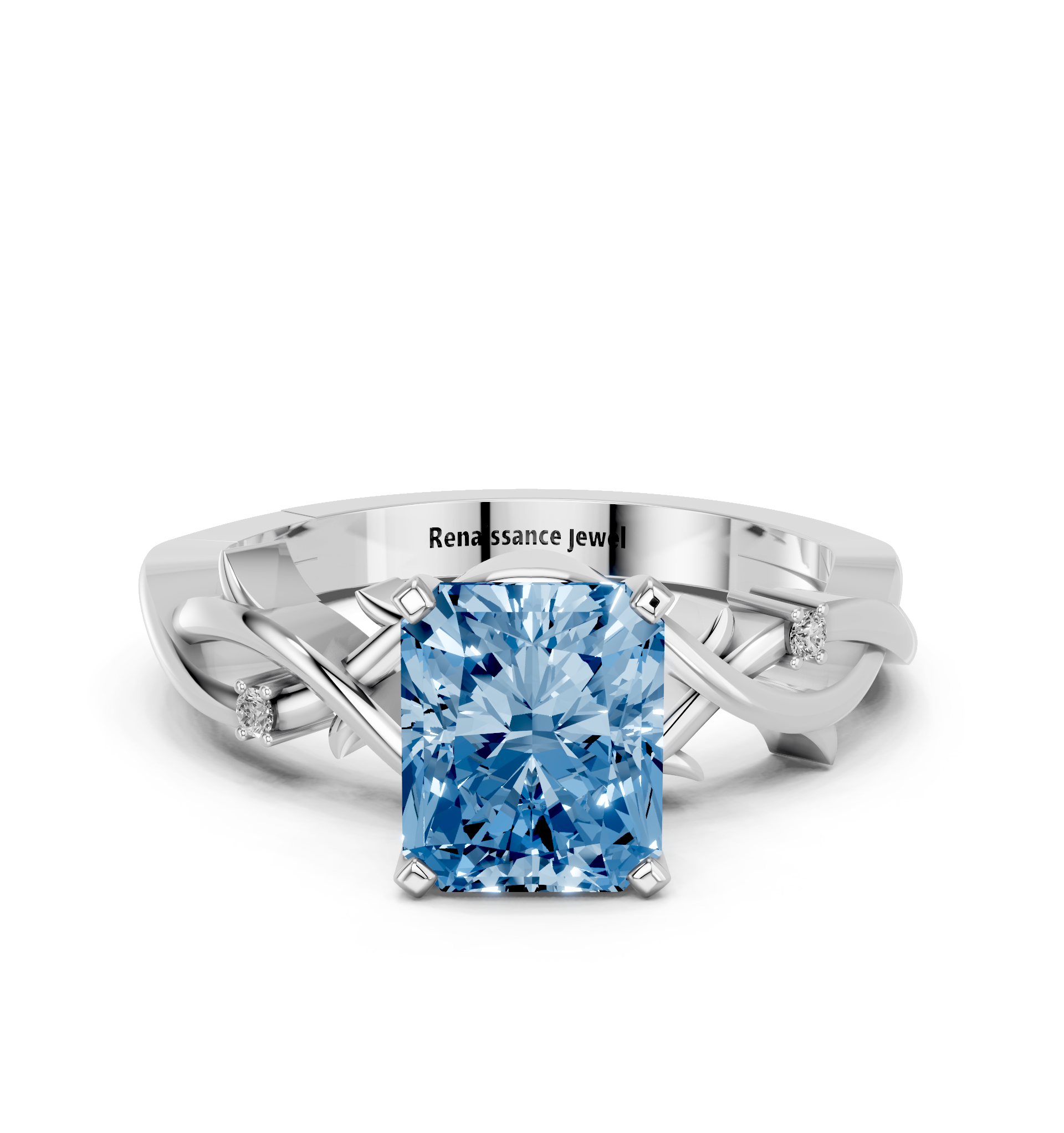 White gold Fancy Blue Radiant cut Solitaire Twisted Band Prong Setting Ring_15