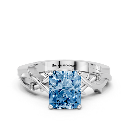 White gold Fancy Blue Radiant cut Solitaire Twisted Band Prong Setting Ring_15