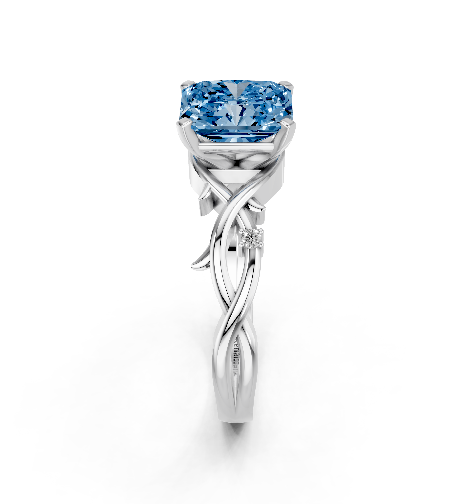 White gold Fancy Blue Radiant cut Solitaire Twisted Band Prong Setting Ring_8