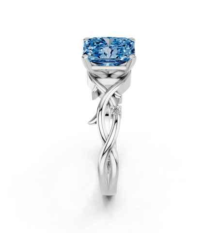 White gold Fancy Blue Radiant cut Solitaire Twisted Band Prong Setting Ring_8