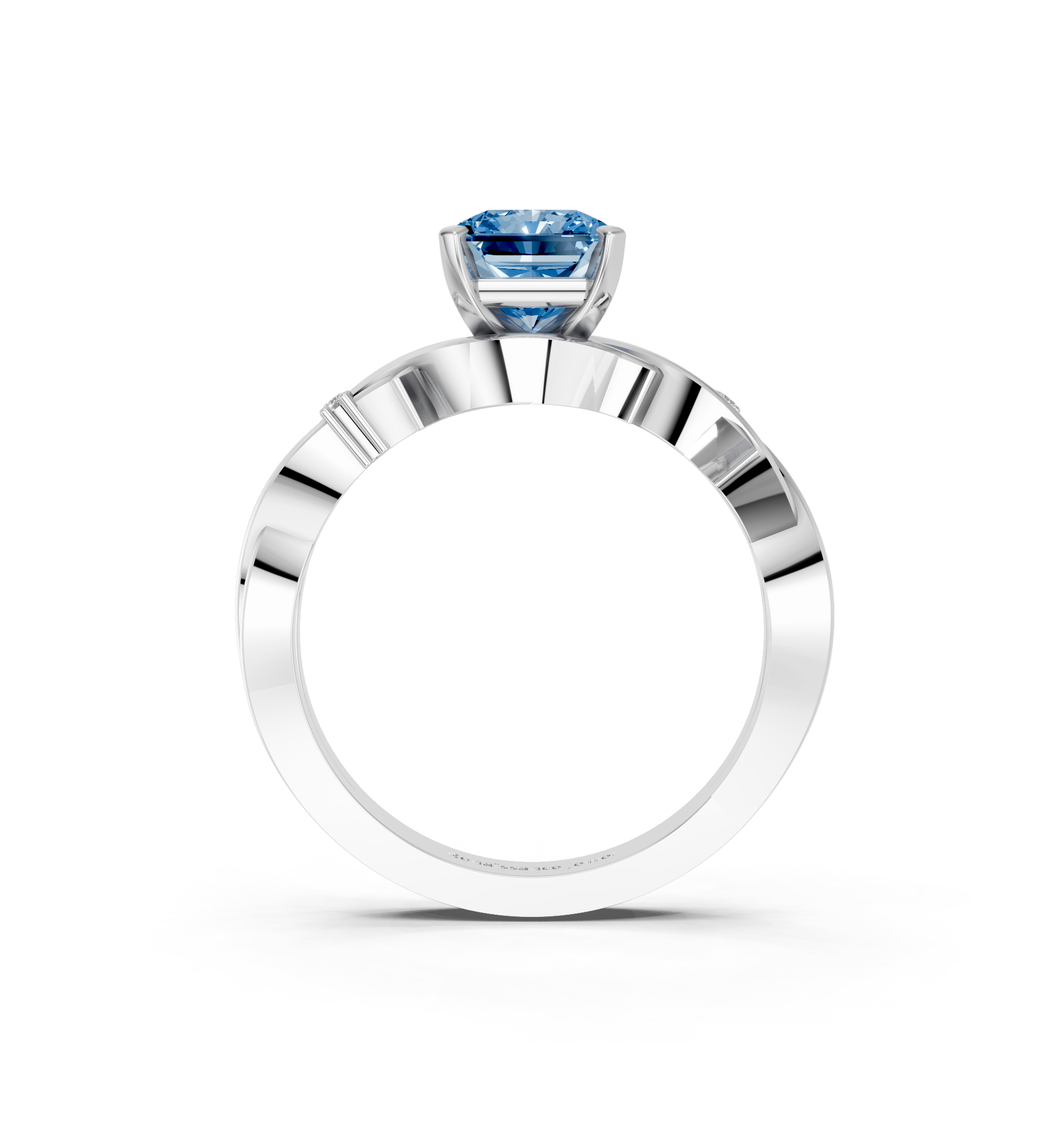White gold Fancy Blue Radiant cut Solitaire Twisted Band Prong Setting Ring_9