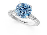 White gold Fancy Blue Round  Brilliant Diamond Solitaire with Pavé Band and Four-Prong Setting 1