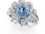 White gold Fancy Blue Round  Brilliant Flower Halo Diamond Split Shank Ring_40
