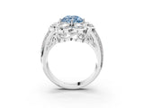 White gold Fancy Blue Round  Brilliant Flower Halo Diamond Split Shank Ring_42