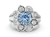White gold Fancy Blue Round  Brilliant Flower Halo Diamond Split Shank Ring_51
